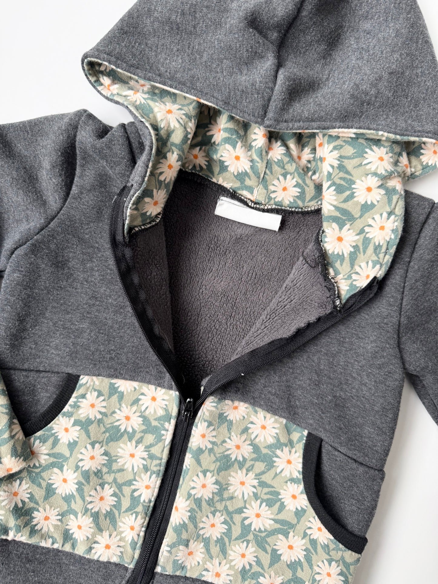 Handmade With Love by Grandma D Grey & Green Floral Zip Up Grow With Me Hoodie (2T)