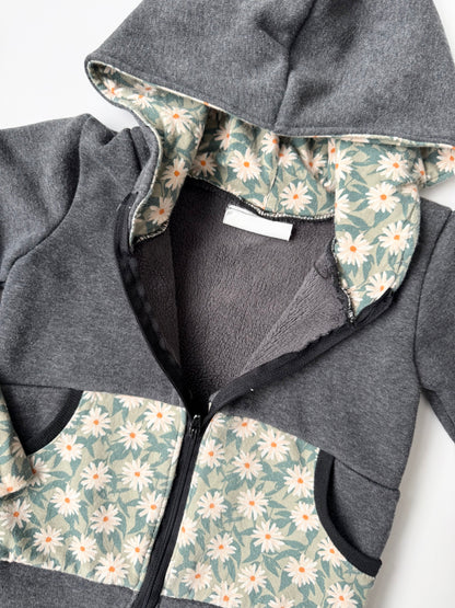 Handmade With Love by Grandma D Grey & Green Floral Zip Up Grow With Me Hoodie (2T)