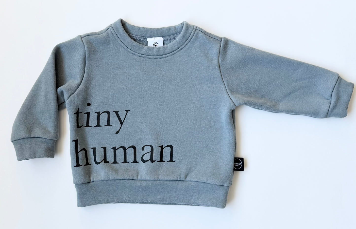 PlumKids Label Blue “Tiny Human” Fleece Sweater (12-24 Months)