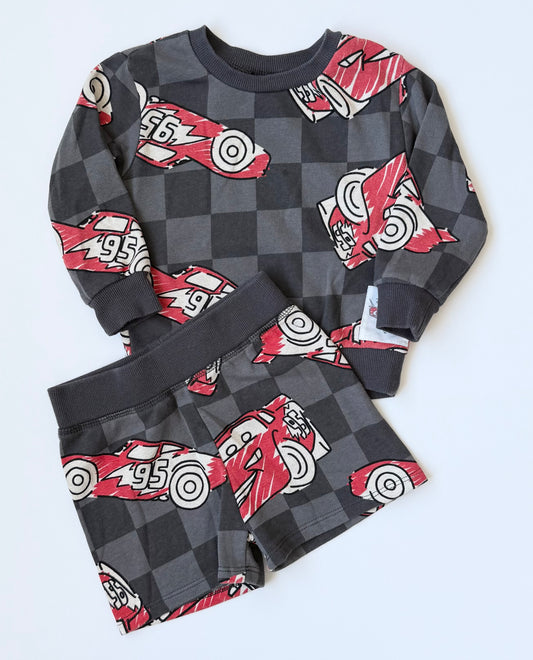 Disney Pixar Cars Grey & Red Lightening McQueen Sweater & Shorts Set (12 Months)