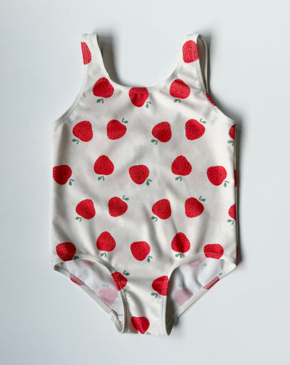 H&M White & Red Strawberries One Piece Swimsuit (1-2 Years)