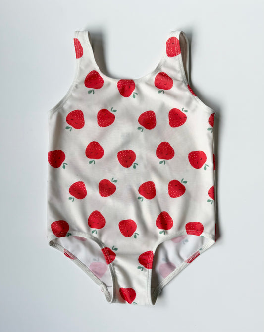 H&M White & Red Strawberries One Piece Swimsuit (1-2 Years)