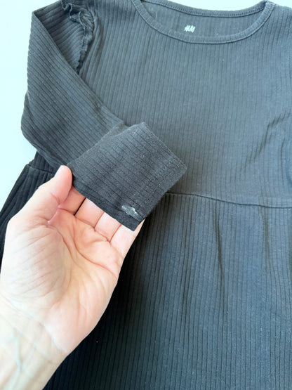 H&M Black Ribbed Long Sleeve Dress (18-24 Months)
