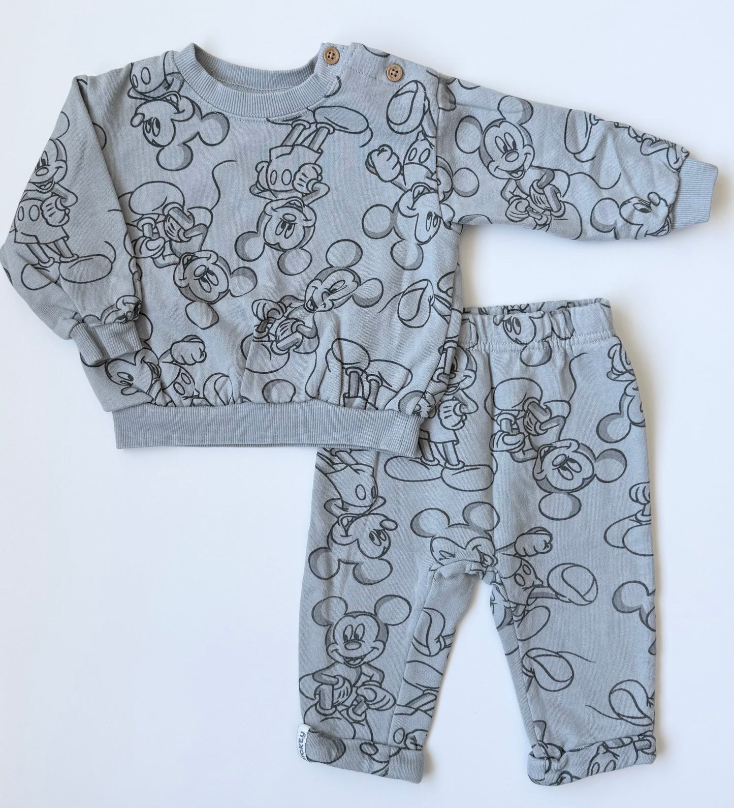 Disney Baby Grey Mickey Mouse AOP Sweater & Pants Set (12 Months)