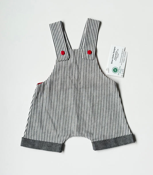 Silver Dollar Designs Dark Grey & White Stripped Shorty Overalls - New (3-6 Months)