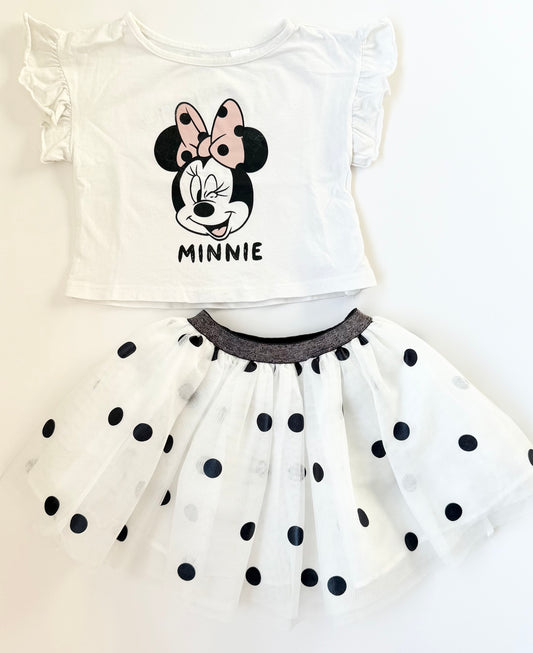 H&M Disney White Minnie Mouse T-Shirt & Polkadot Tulle Skirt Set (18-24 Months)