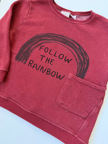 Zara Maroon Speckled “Follow the Rainbow” Pocket Crewneck Sweater (2/3 Years)
