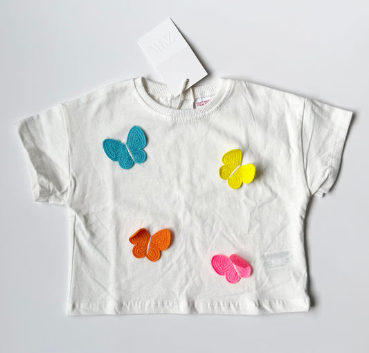 Zara White & Crochet Colourful 3D Butterflies T-Shirt - New (3 Years)
