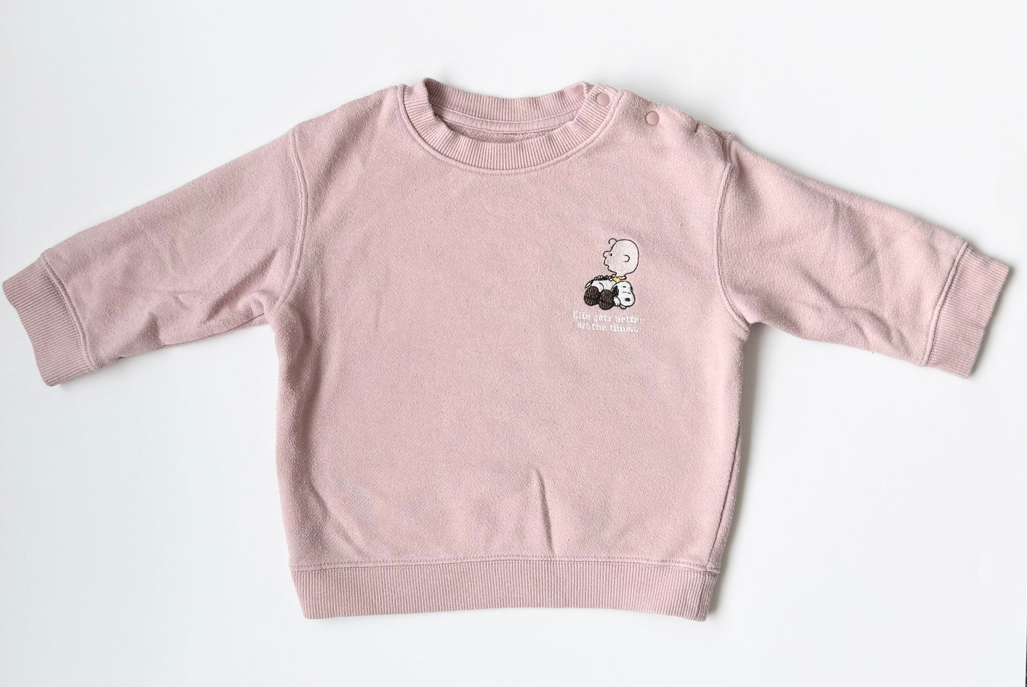 Peanuts Pink “Life Gets Better All The Time” Embroidered Sweater (2T)