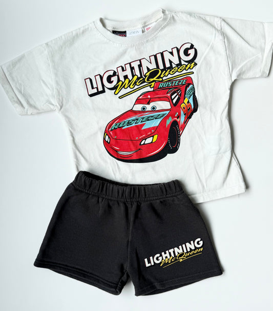 Zara x Disney Pixar Cars White & Dark Grey Lightening McQueen T-Shirt & Matching Shorts Set (3 Years)