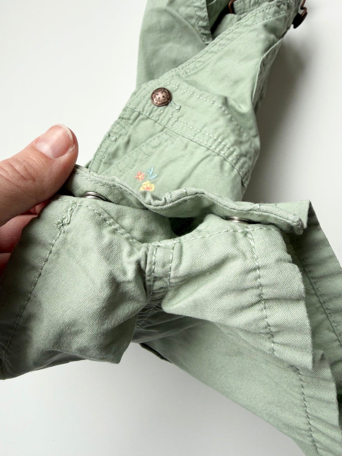 OshKosh Light Green & Embroidered Flowers Shorty Overalls (24 Months)