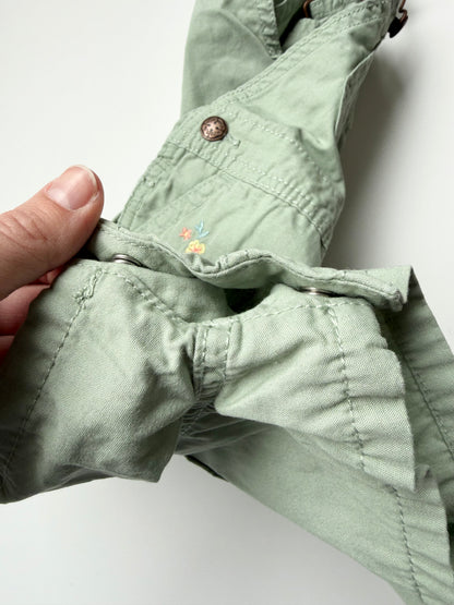 OshKosh Light Green & Embroidered Flowers Shorty Overalls (24 Months)