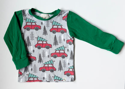 Bear & Roo Green Christmas Tree Car Long Sleeve (12-18 Months)