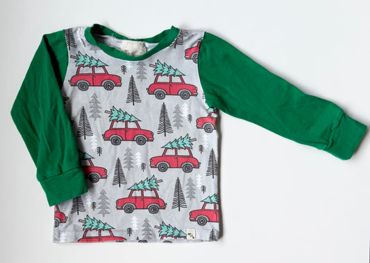 Bear & Roo Green Christmas Tree Car Long Sleeve (12-18 Months)