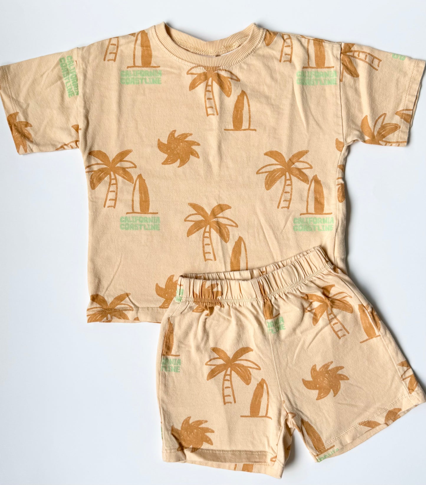 Zara Light Orange “California Coastline” Palm Trees T-Shirt & Shorts Matching Set (3 Years)