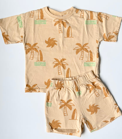 Zara Light Orange “California Coastline” Palm Trees T-Shirt & Shorts Matching Set (3 Years)
