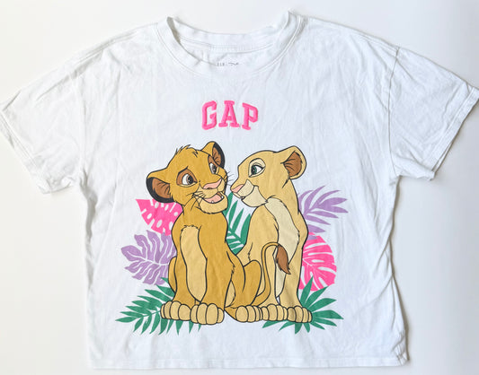 Gap Kids x Disney The Lion King White & Pink Simba/Nala Cropped T-Shirt (12 Years)