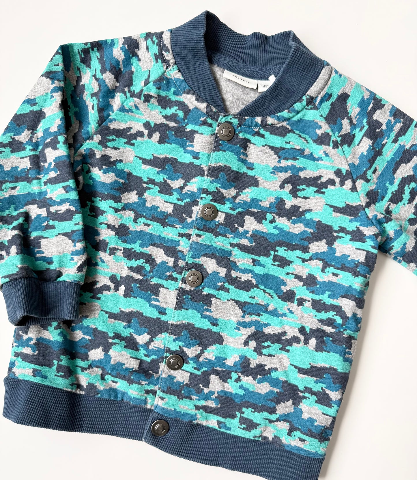 Name It Blue Camo Snap Up Sweater (9-12 Months)