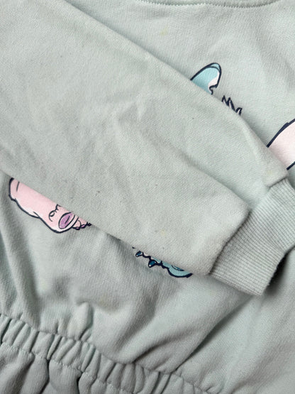 Disney Stitch & Angel Green & Blue Hooded Peplum Sweater & Leggings Set (4T)