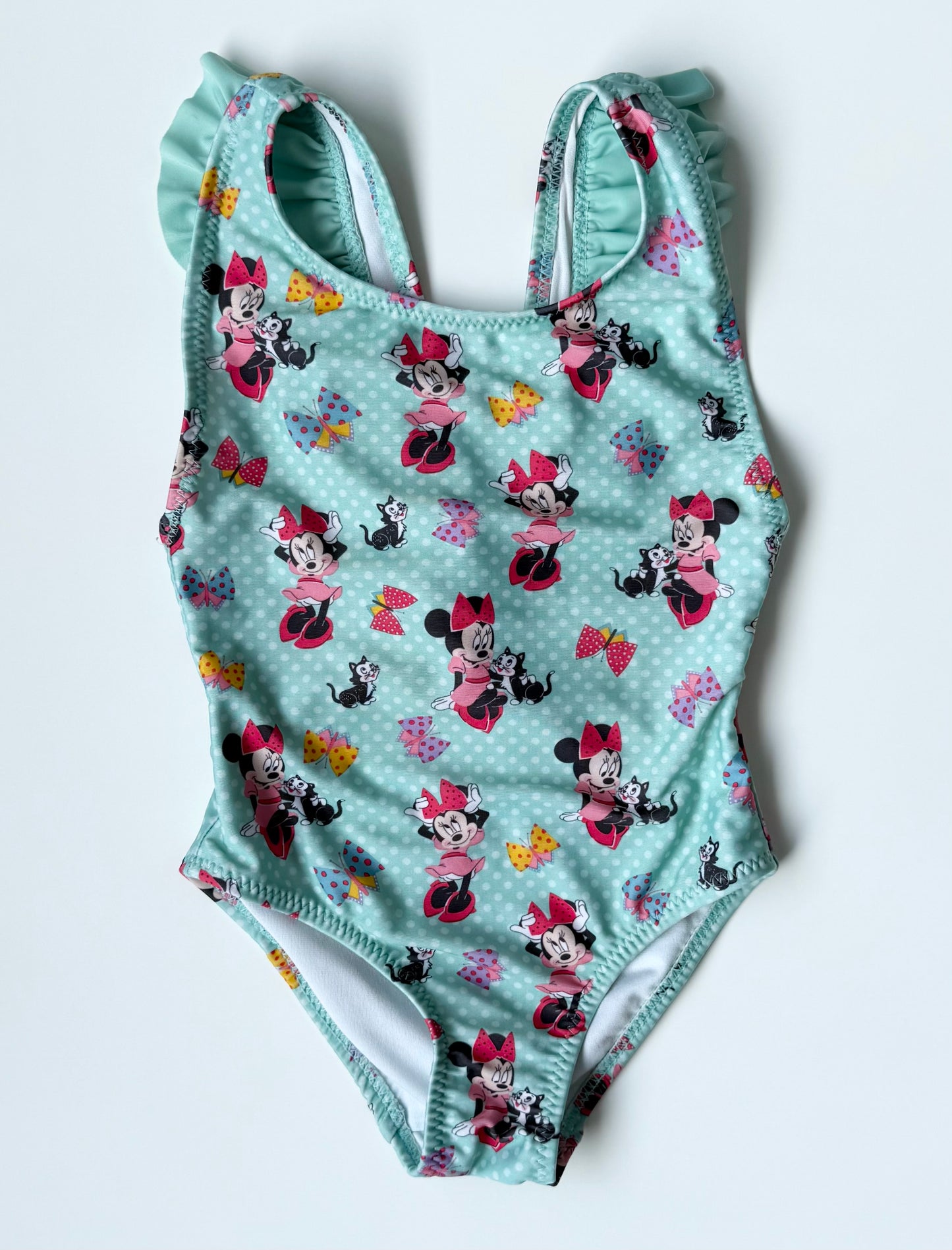 The Disney Store Light Blue Polkadot Minnie & Figaro One Piece Swimsuit (4T)