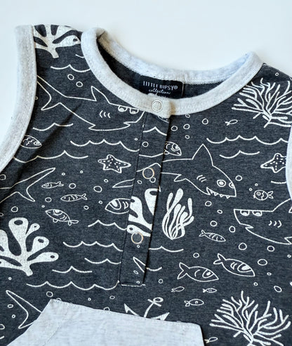 Little Bipsy Black & Grey Under the Sea Shorty Romper (12-18 Months)