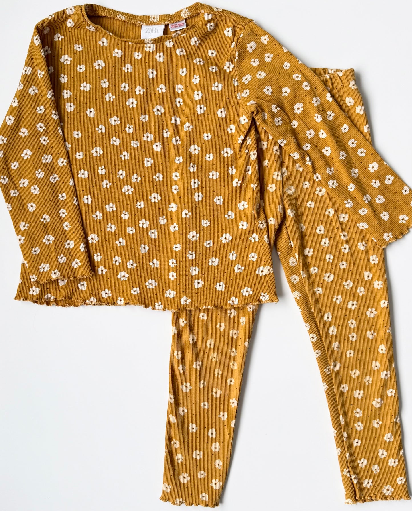 Zara Mustard Floral Ribbed Long Sleeve & Leggings Set (4-5 Years)