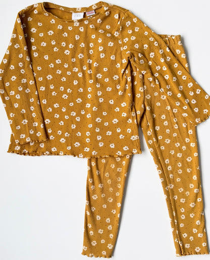 Zara Mustard Floral Ribbed Long Sleeve & Leggings Set (4-5 Years)