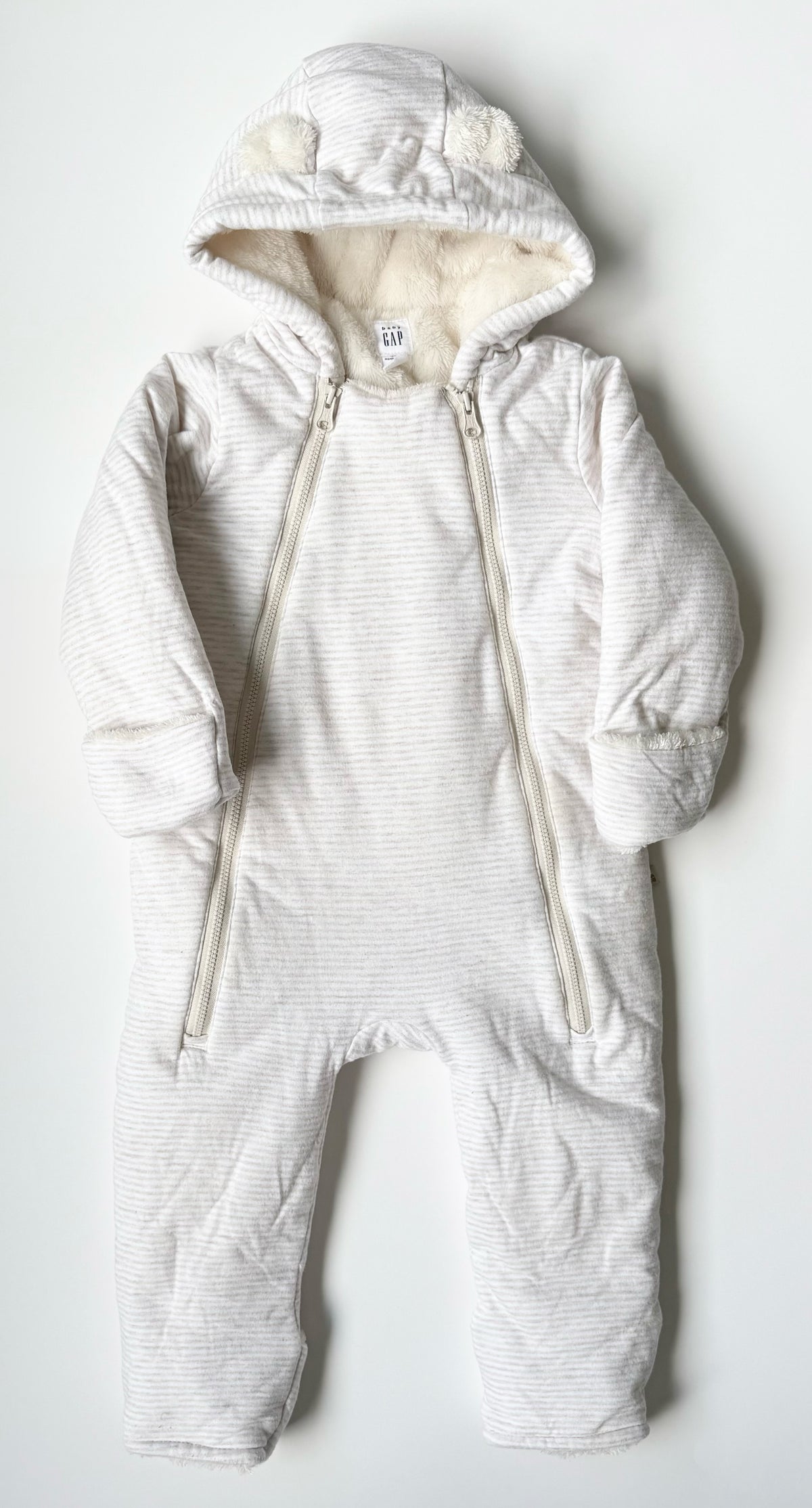 Baby Gap White & Tan Striped Bunting Suit (12-18 Months)