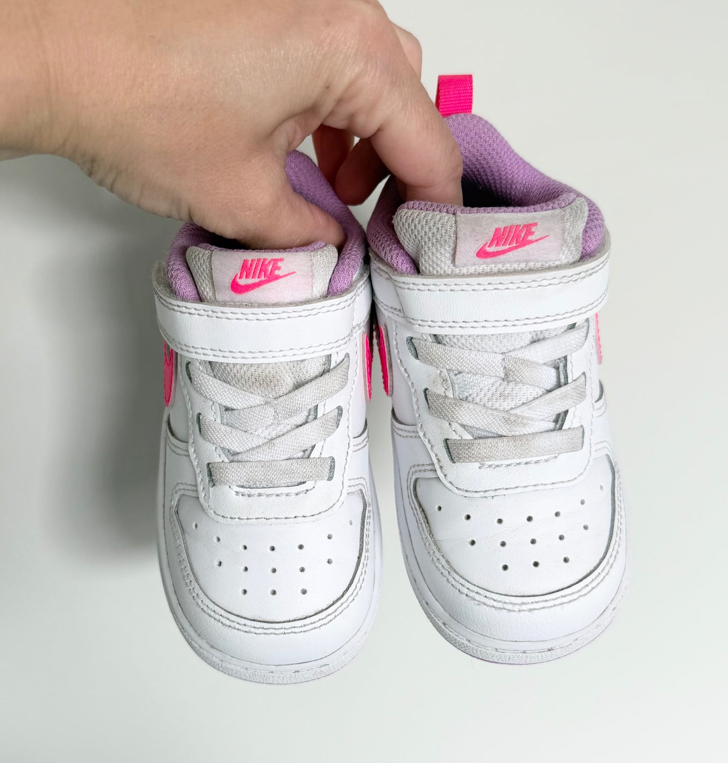 Nike Court Borough Low Recraft White & Hot Pink & Purple Interior Stretch Lace & Velcro Sneakers (7)