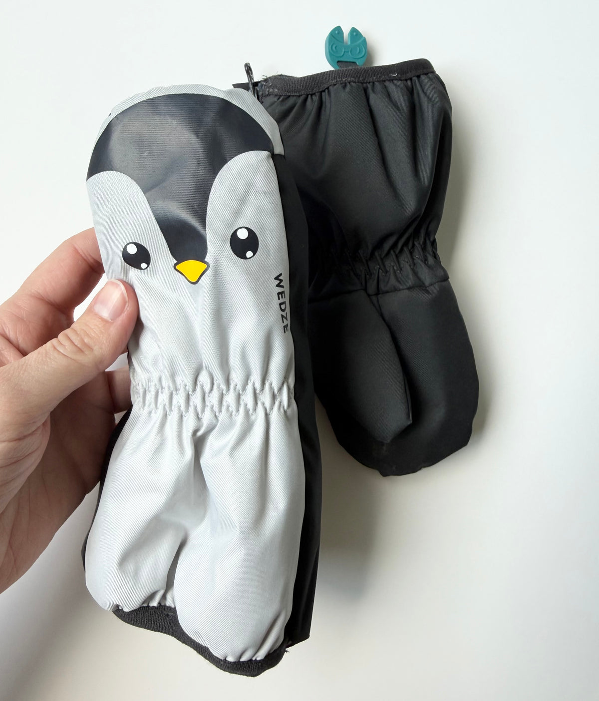 Wedze Grey Penguins Fleece Lined Mittens (12-18 Months)