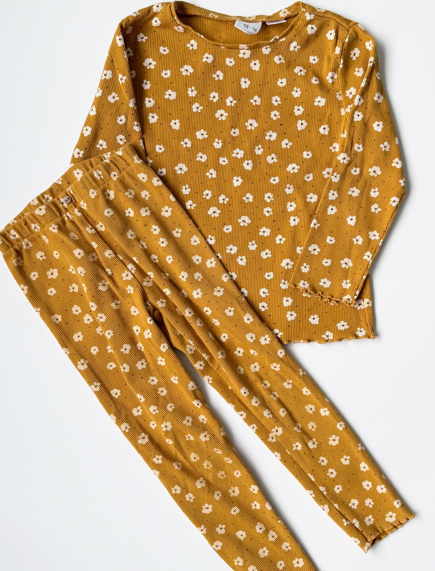 Zara Mustard Floral Ribbed Long Sleeve & Leggings Set (4-5 Years)