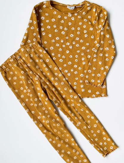 Zara Mustard Floral Ribbed Long Sleeve & Leggings Set (4-5 Years)