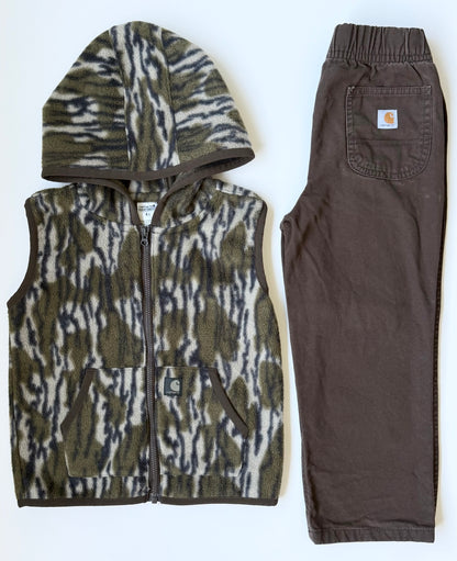 Carhartt Camouflage Fleece Hooded Vest & Matching Brown Pants Set (4T)