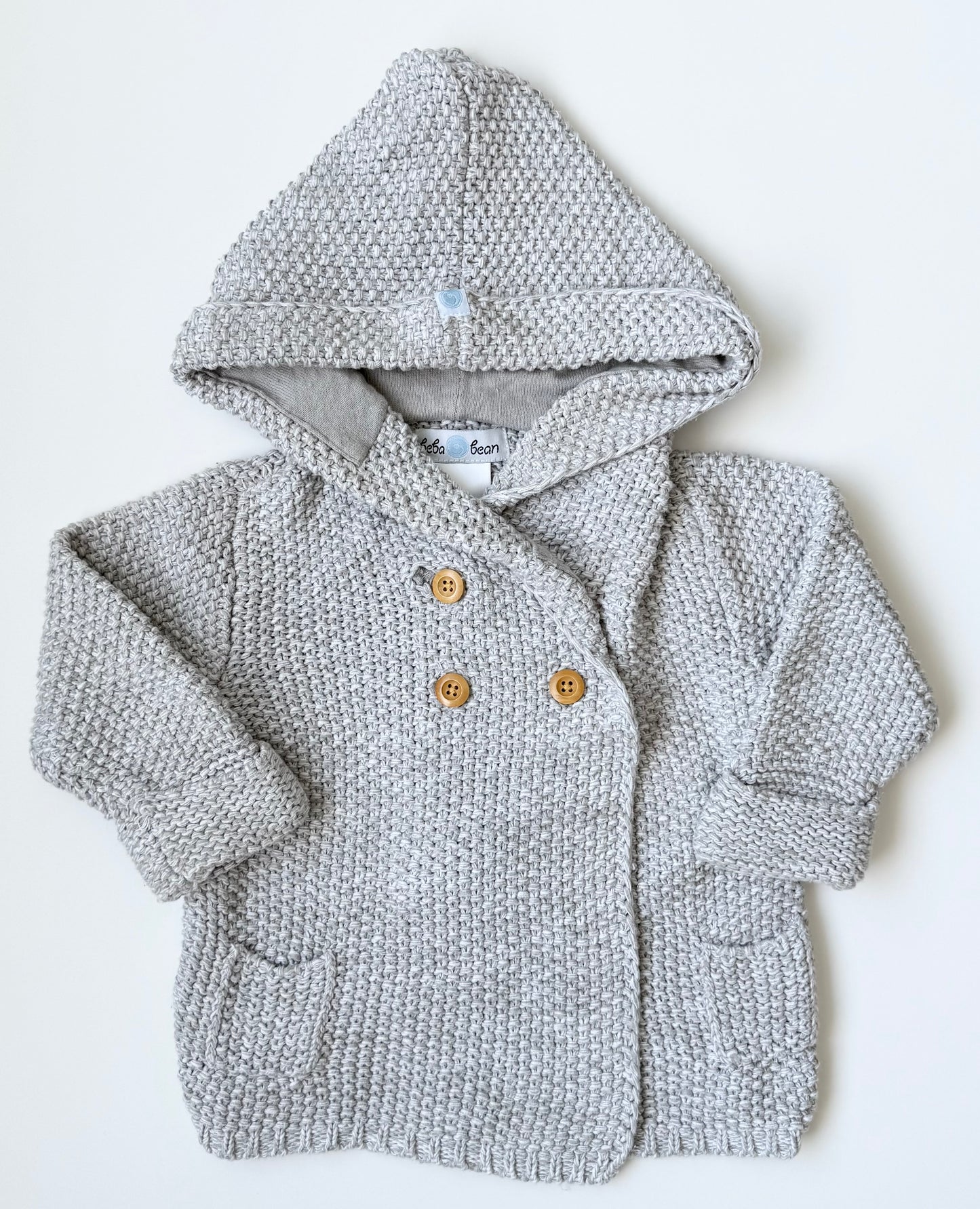 Beba Bean Grey Knit Hooded Sweater (12-18 Months)