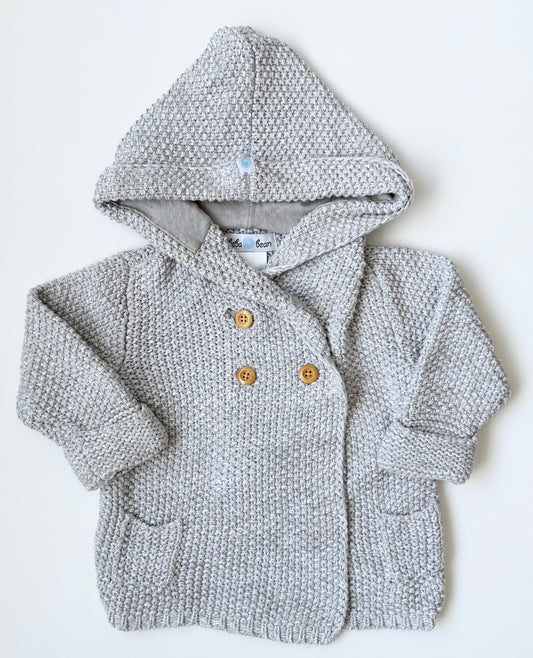 Beba Bean Grey Knit Hooded Sweater (12-18 Months)