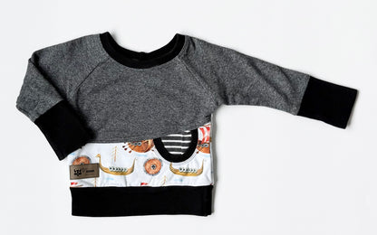 Wheat & Wildflower Grey Viking Boats “Be Kind” Grow With Me Sweater (3-12 Months)