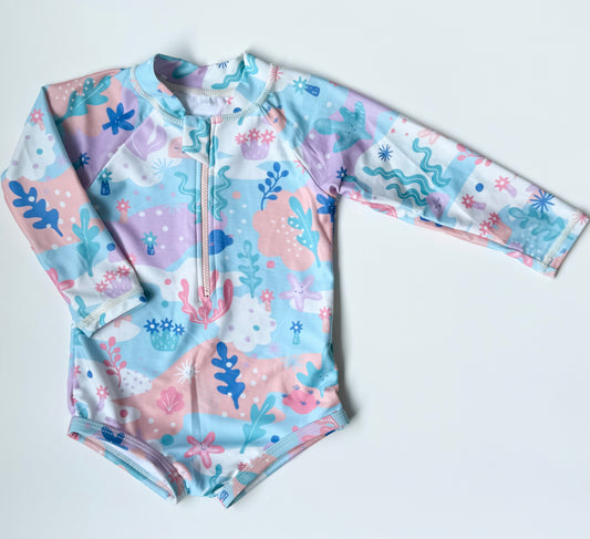 Little Green & Co Blue Under the Sea Long Sleeve One Piece Swimsuit (12-18 Months)