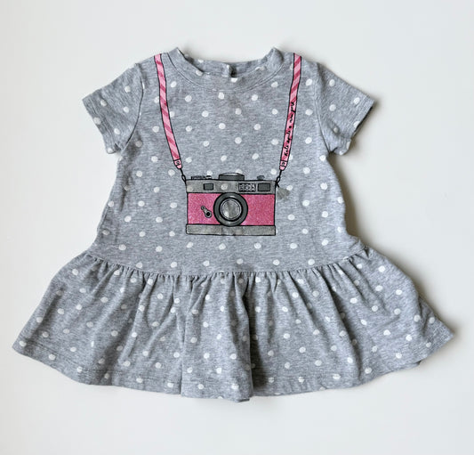 Kate Spade Grey Polkadot Camera T-Shirt Dress (12 Months)