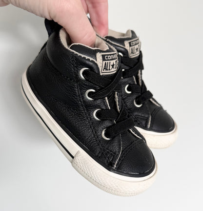 Converse Black Leather High Top Stretch Lace Sneakers (5)