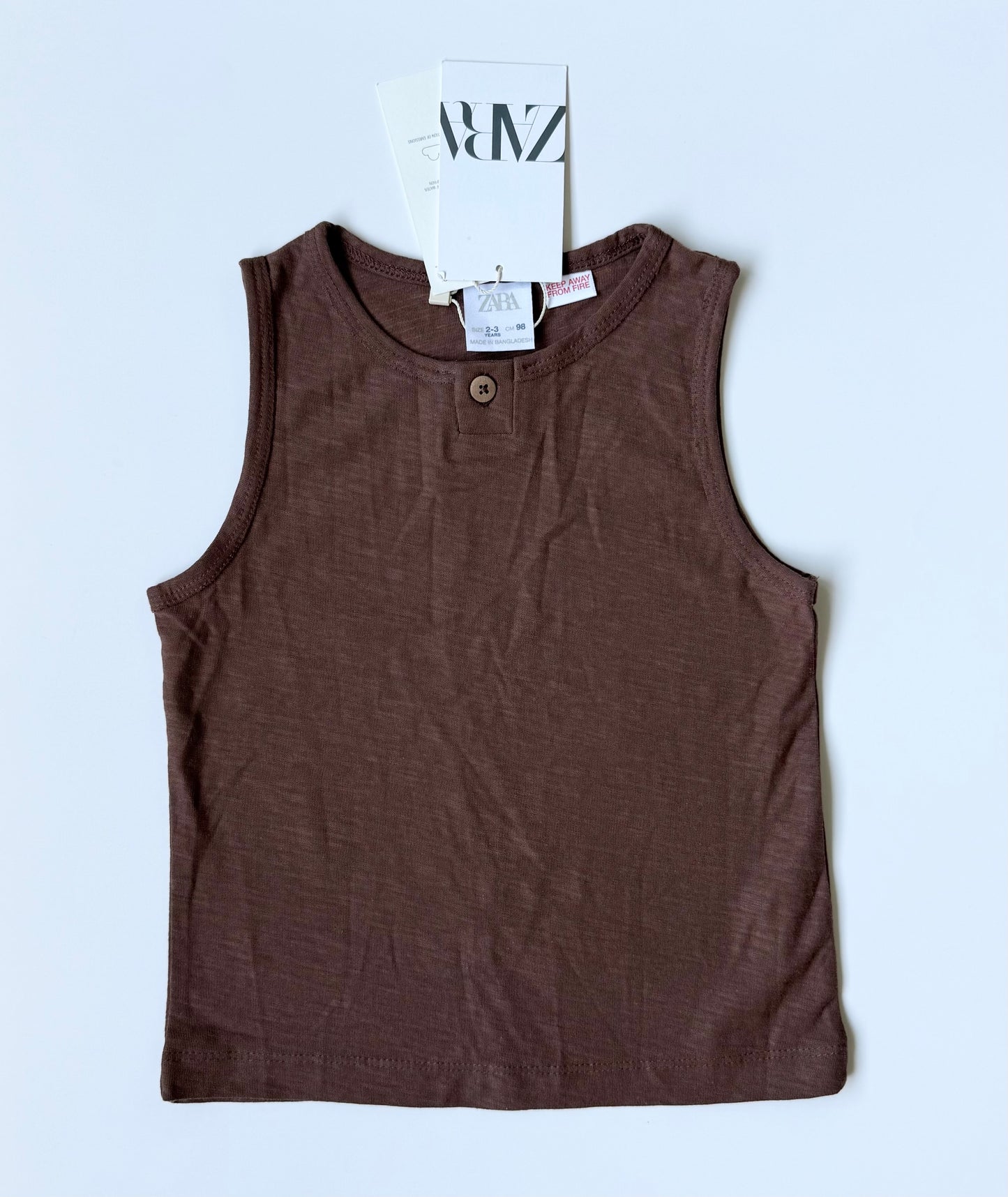 Zara Brown Single Button Tank Top - New (2-3 Years)