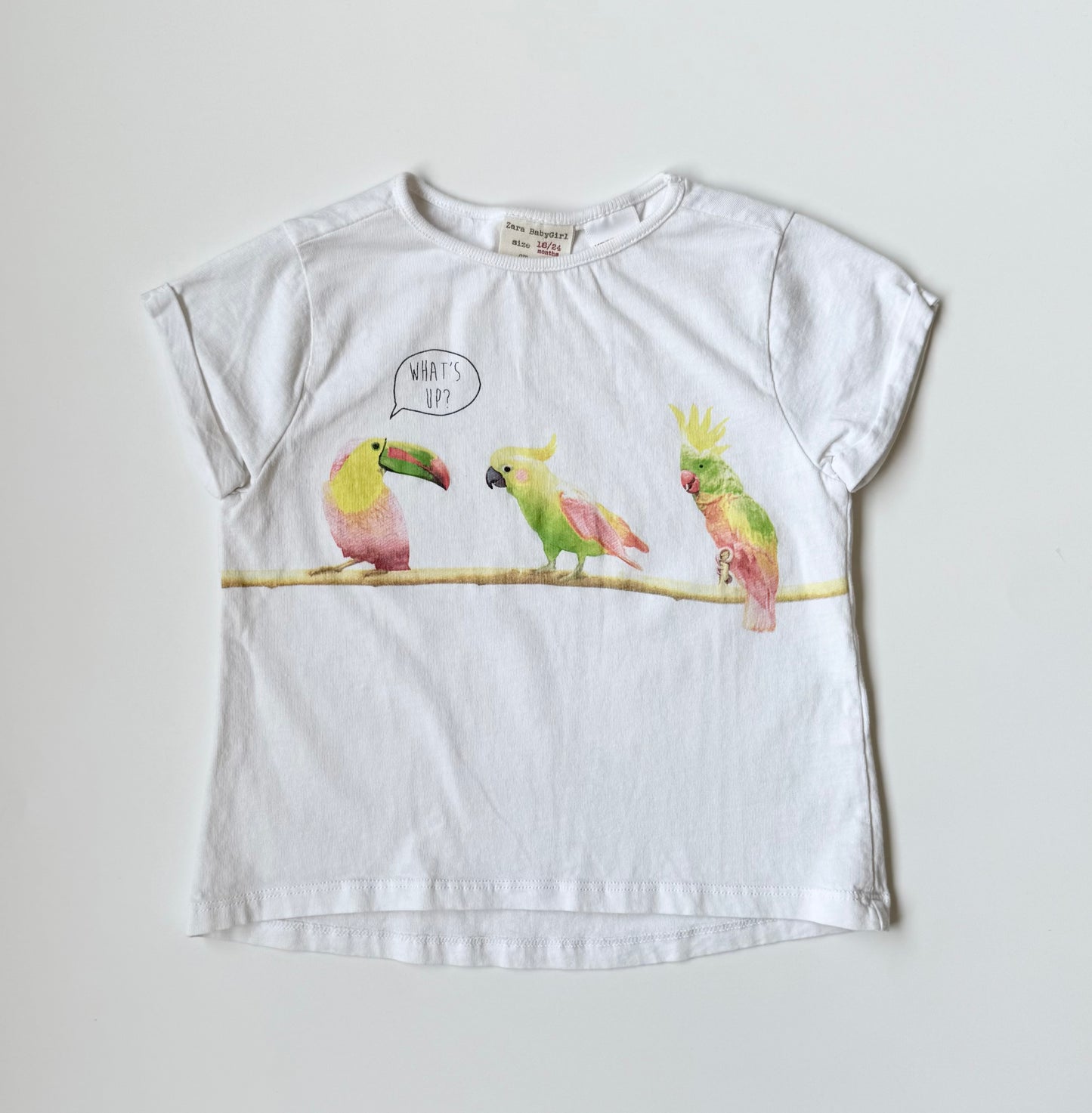 Zara White Birdies “What’s Up” T-Shirt (18-24 Months)