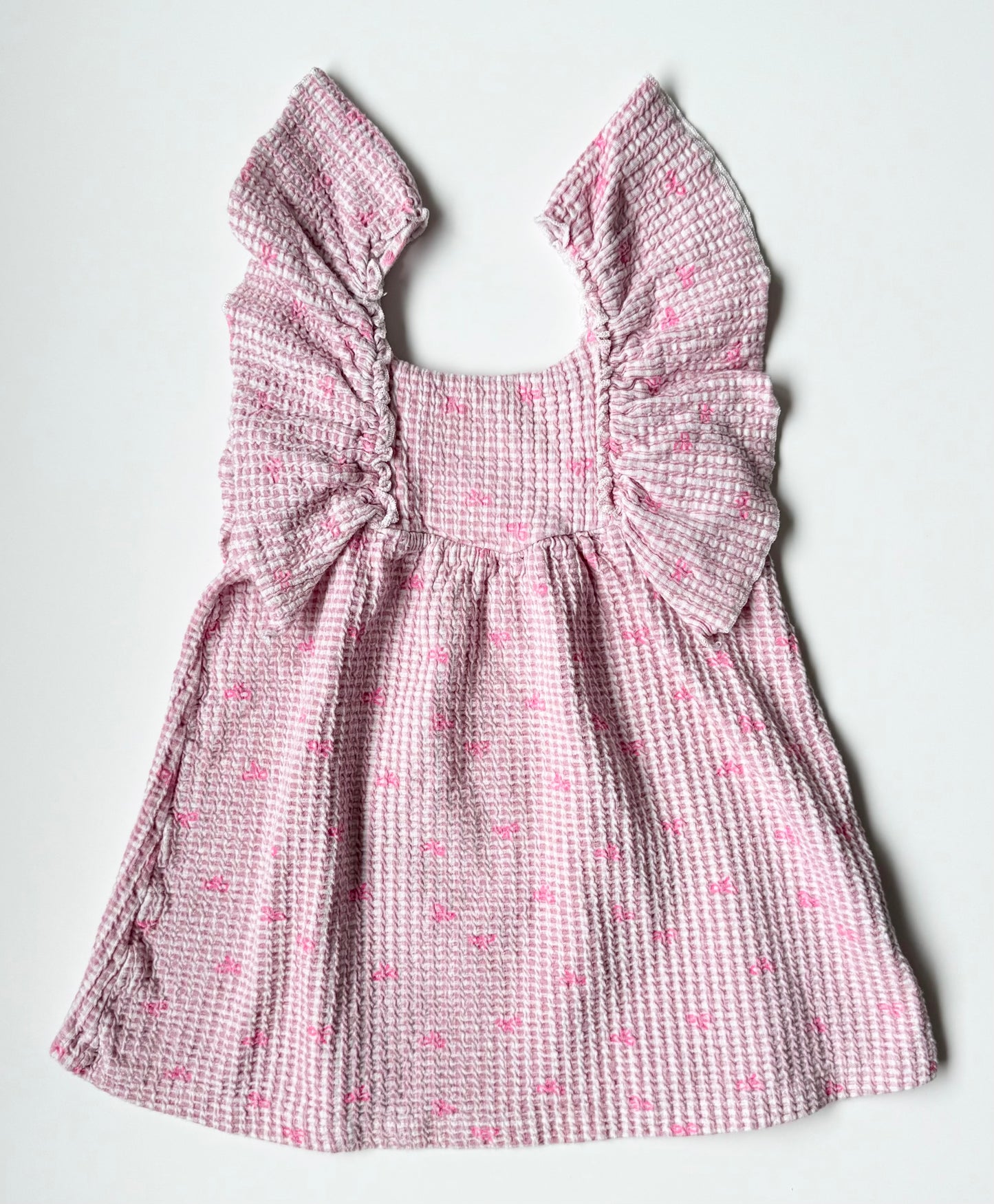 Zara Pink Bows Waffled Flutter Sleeveless Dress (4 Years)