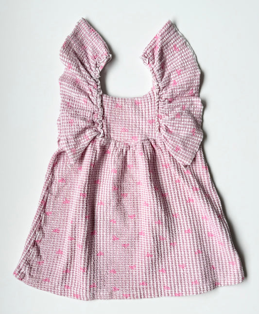 Zara Pink Bows Waffled Flutter Sleeveless Dress (4 Years)