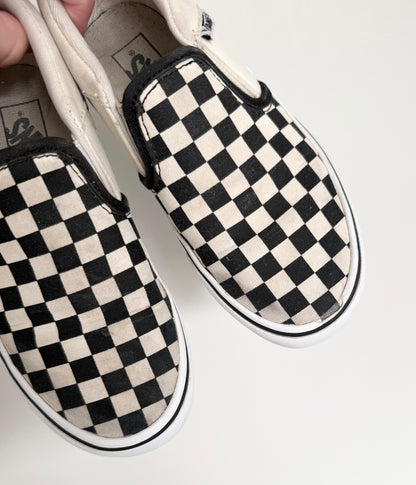 Vans Black & White Checkered Slip On Sneakers (Youth 1)