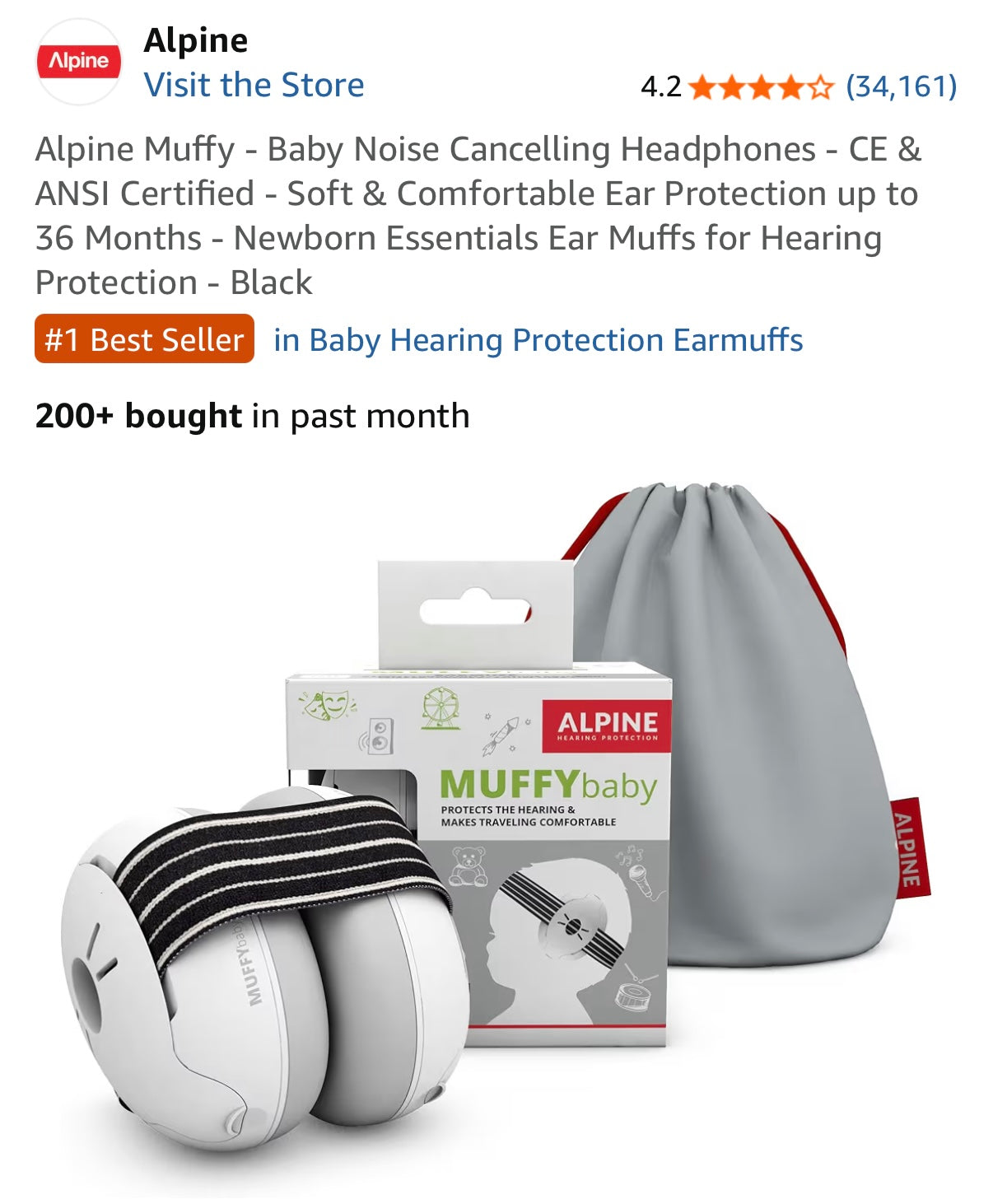 Alpine Muffy Baby Noise Cancelling Headphones in Classic Black