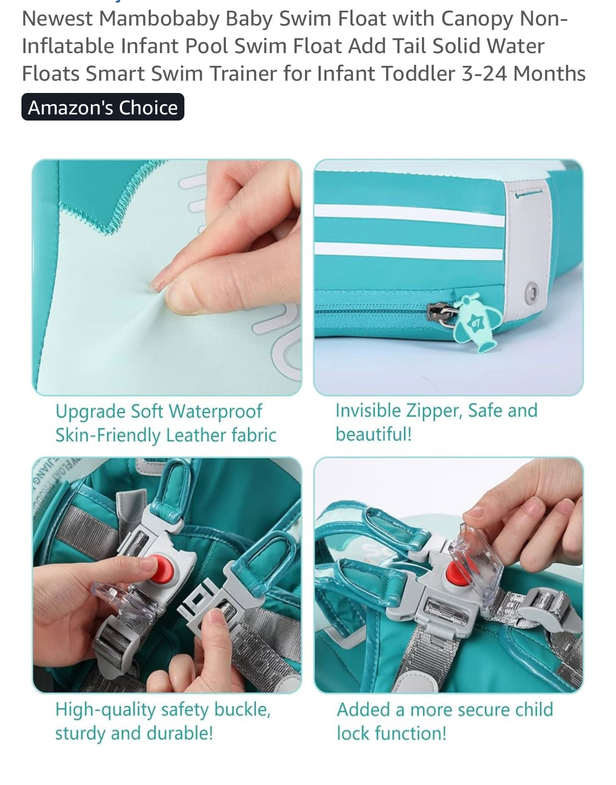 Mambobaby Baby Non-Inflatable Swim Float With Canopy in Airplane Green