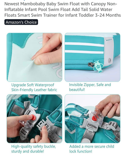 Mambobaby Baby Non-Inflatable Swim Float With Canopy in Airplane Green