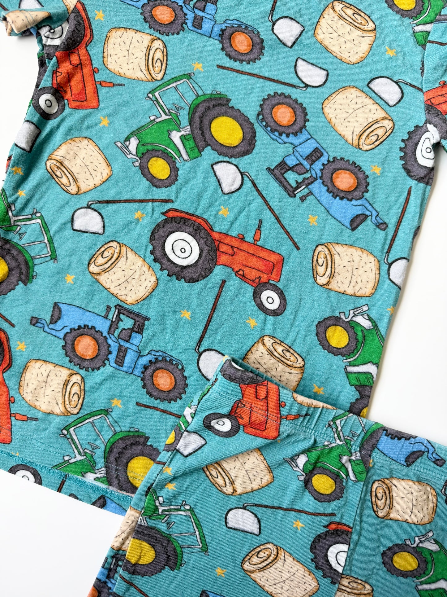 Posh Peanut Blue Farm Tractor Short Sleeve & Shorts PJ Set (3T-4T)