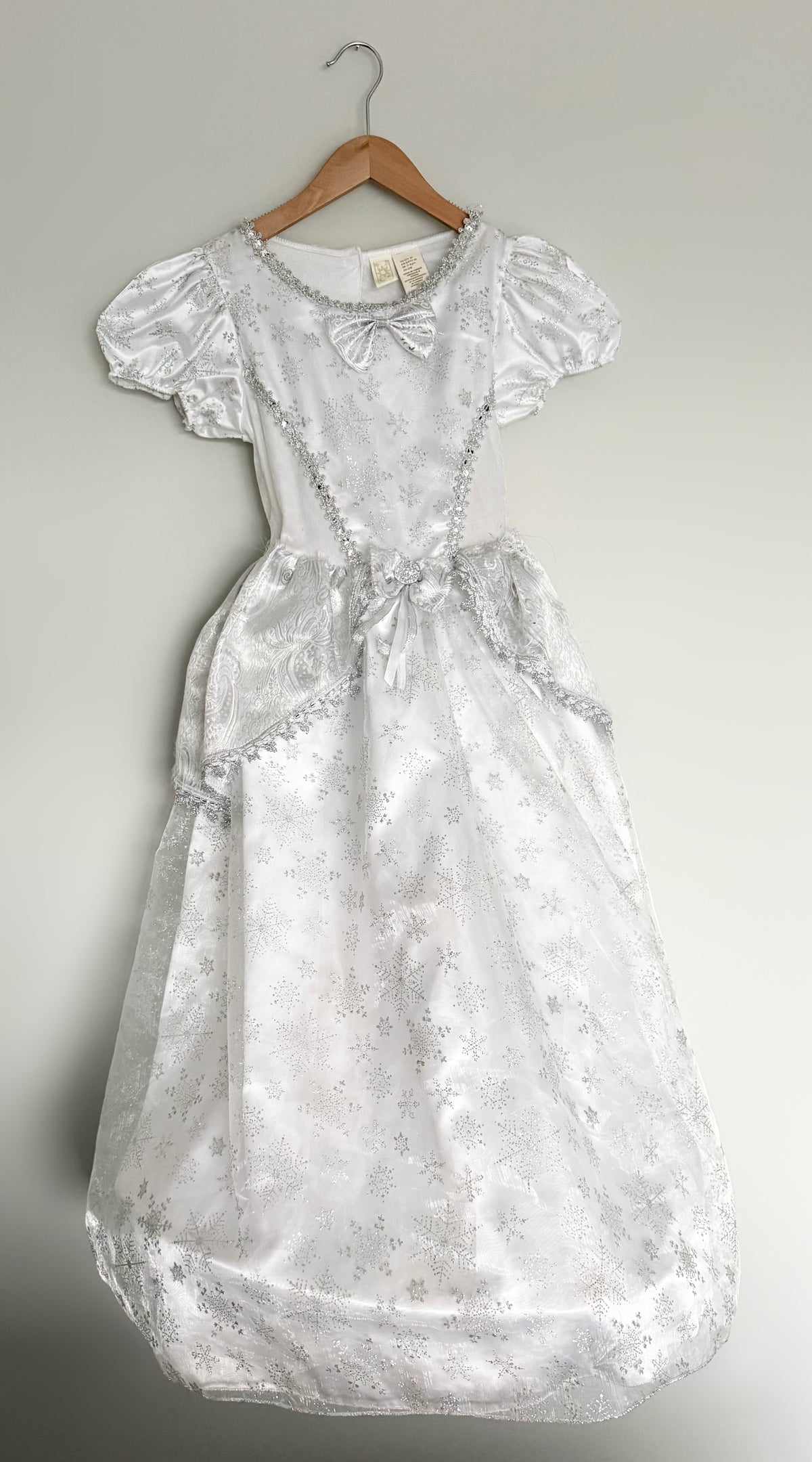 White & Silver Snowflake Sparkle Wedding Costume Dress (7-8 Years)