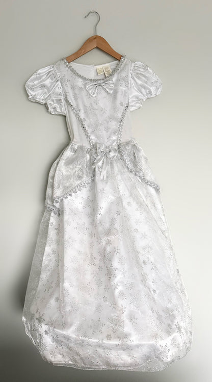 White & Silver Snowflake Sparkle Wedding Costume Dress (7-8 Years)